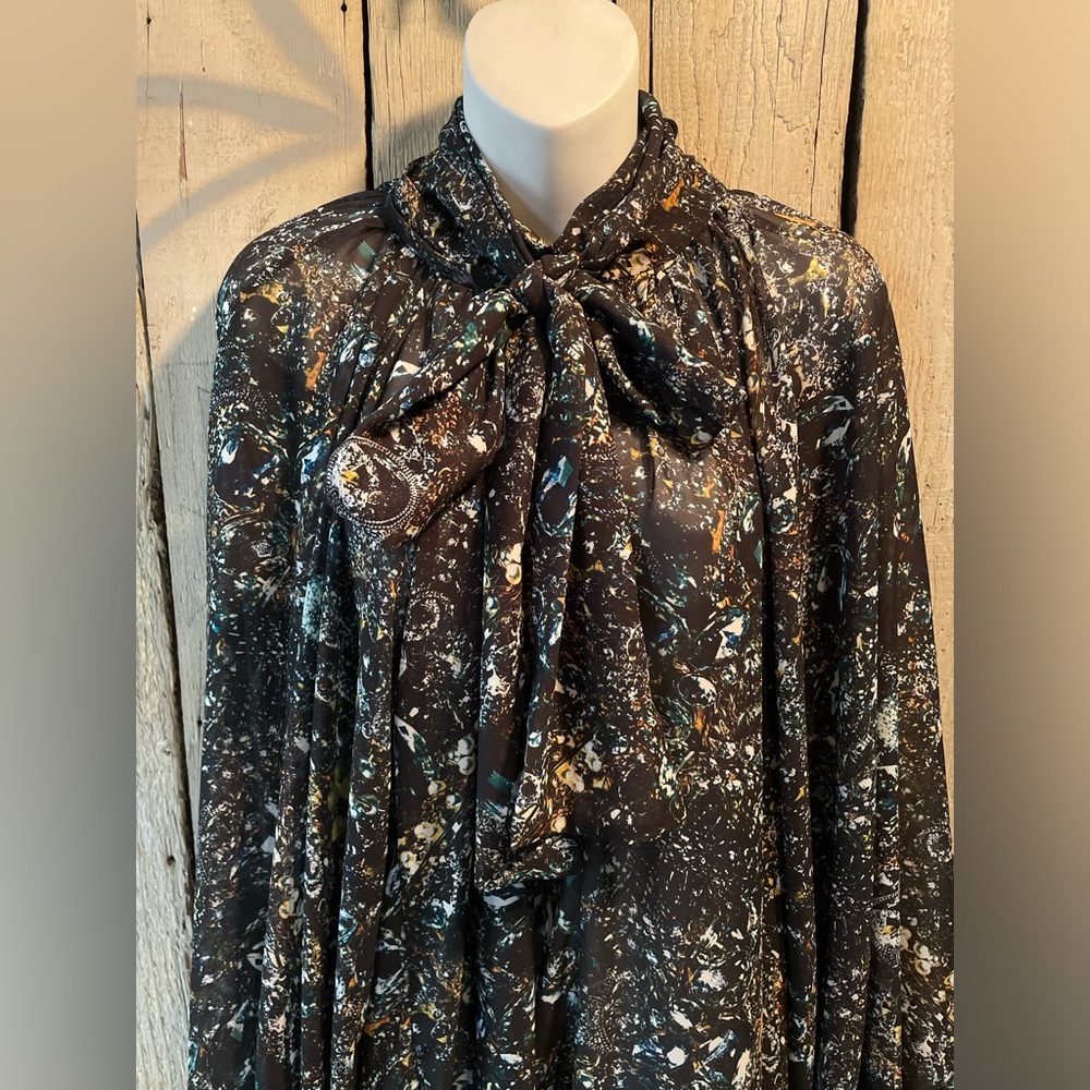 H&M Studio Long Sleeve Black Floral Chiffon High-Neck Maxi Dress size Small - Picture 4 of 8